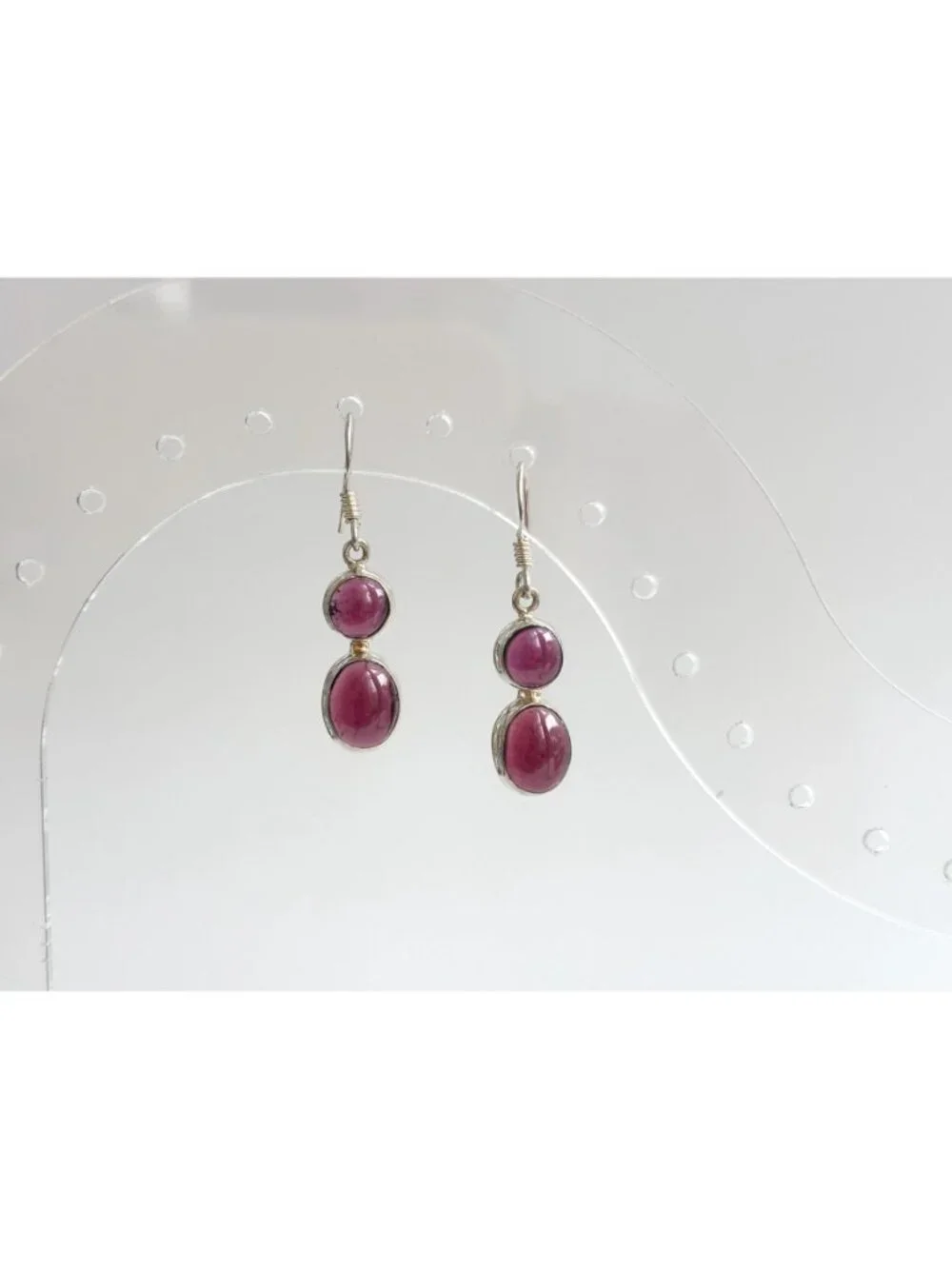 Natural Amethyst Cabochon Gemstone Vintage Sterling Silver 925 Earrings